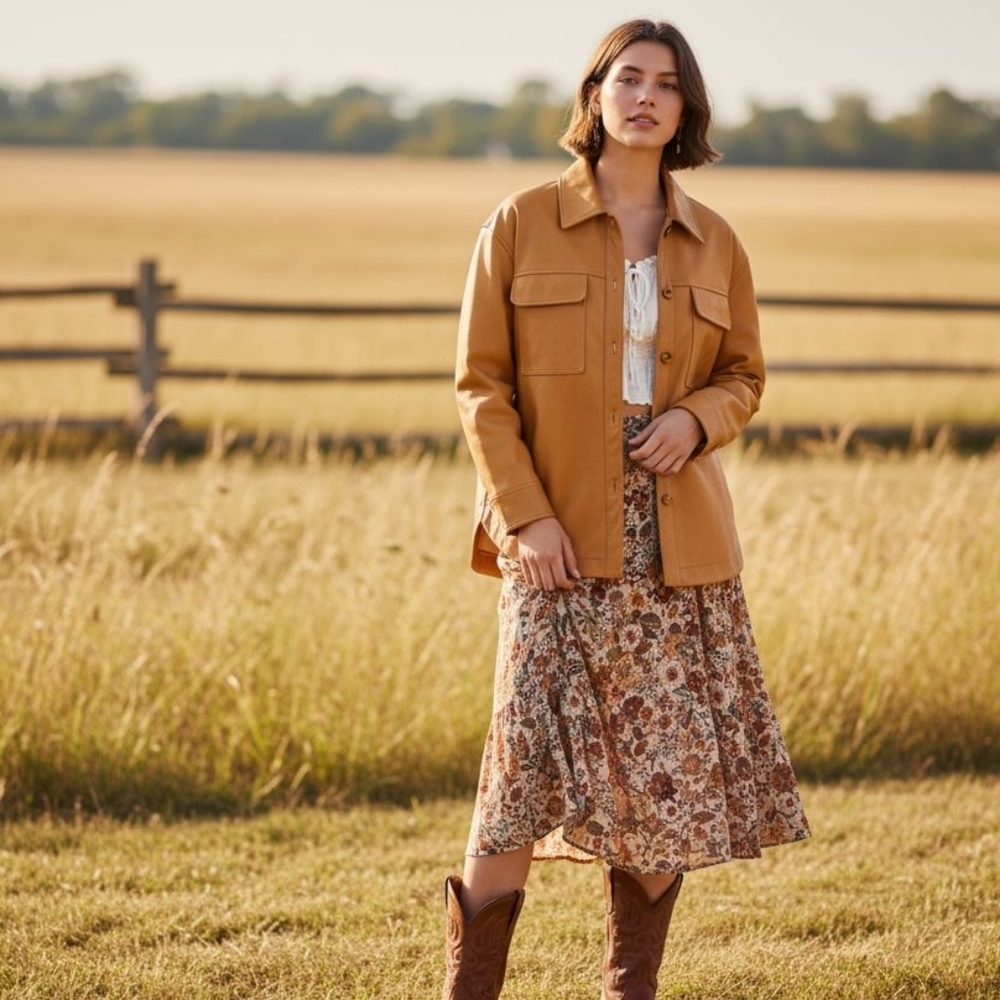 Anthropologie Maeve Faux Leather Shacket Camel Tan Button Front Jacket NWT Large - Picture 2 of 16